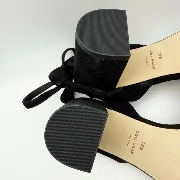 Cole Haan Womens Kaycee Knotted Heel Sandal US 10 B Black Suede EUC